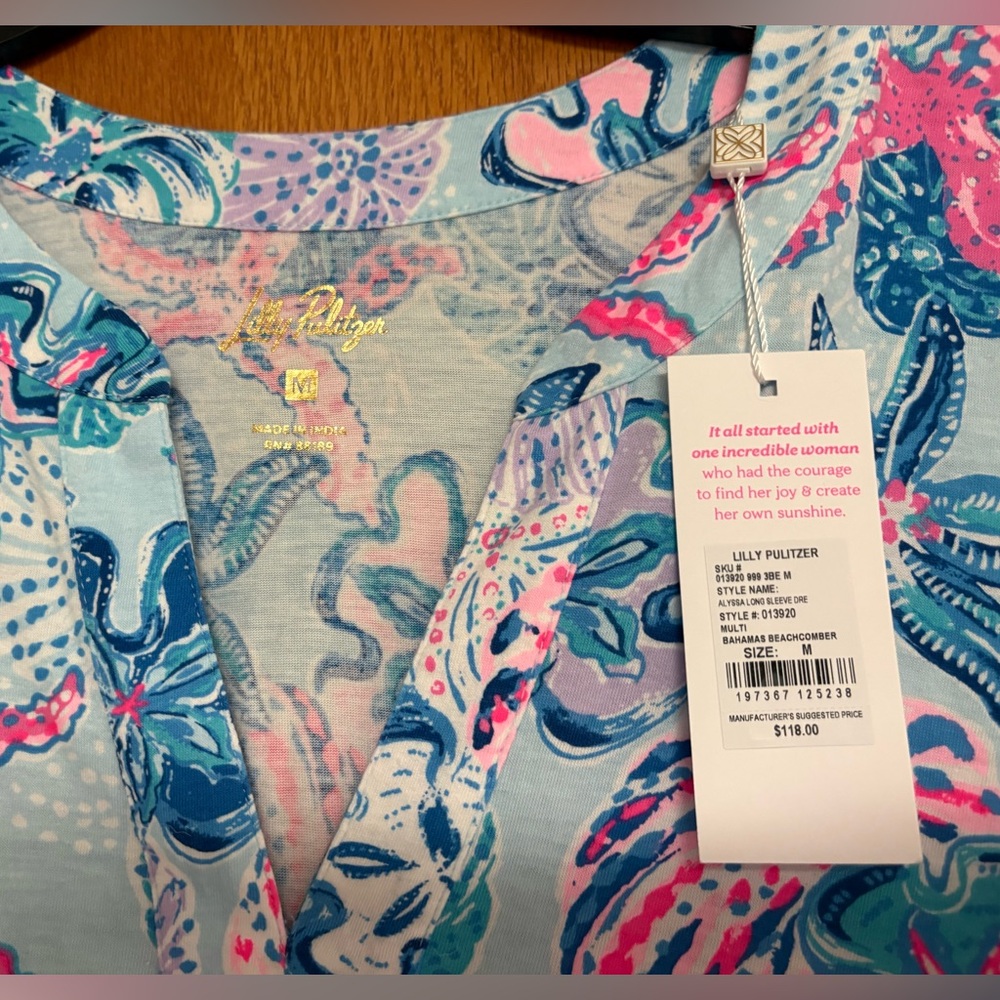 NWT Lilly Pulitzer Alyssa long sleeved knit dress blue Bahama Beachcomber Medium - Picture 3 of 4